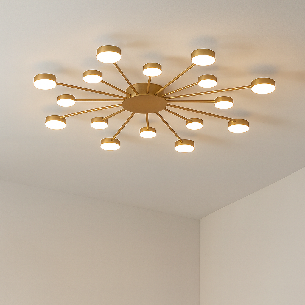 Modern Sunburst Ceiling Light  LED Brass Starburst Design - Product showcase