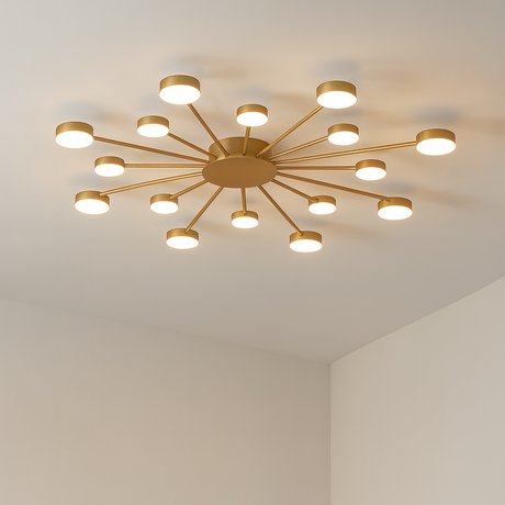 Modern Sunburst Ceiling Light  LED Brass Starburst Design - Product showcase
