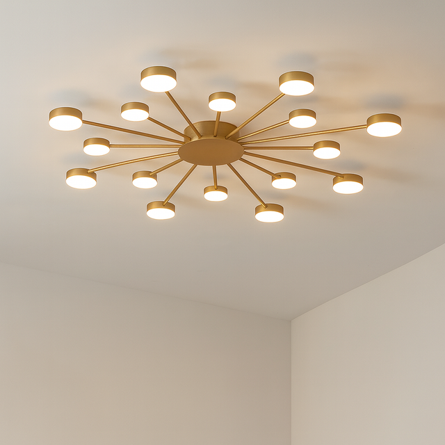 Modern Sunburst Ceiling Light  LED Brass Starburst Design - Product showcase