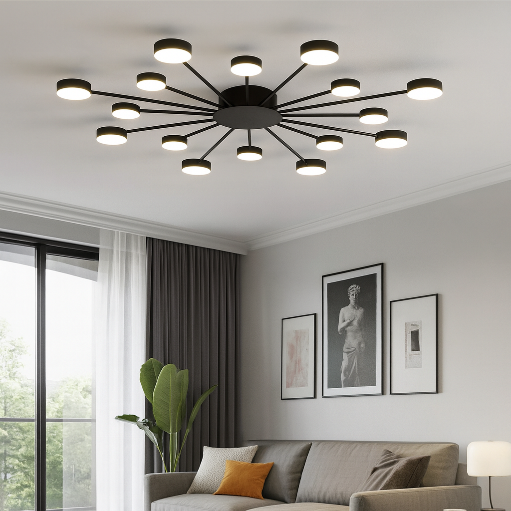 Modern Sunburst Ceiling Light  LED Brass Starburst Design - Detailed view