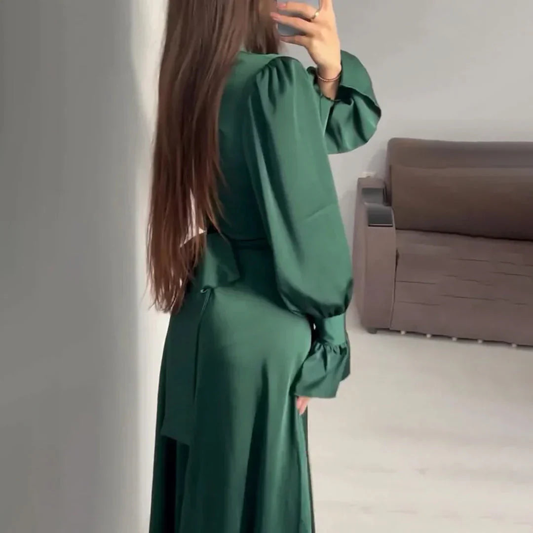 Elegant Maxi Dress  Long Sleeve High Neck Pleated Design - Product detail 4