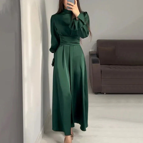 Elegant Maxi Dress  Long Sleeve High Neck Pleated Design - Product detail 5