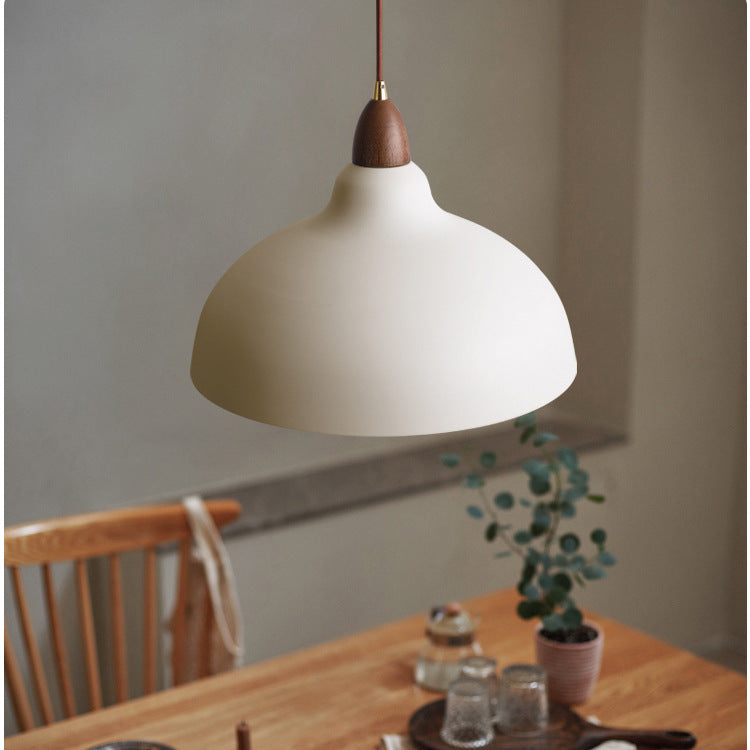 Scandinavian Pendant Light  Wood Accent Dome Shade - Product example