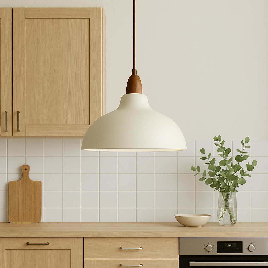 Scandinavian Pendant Light  Wood Accent Dome Shade - Product detail 4