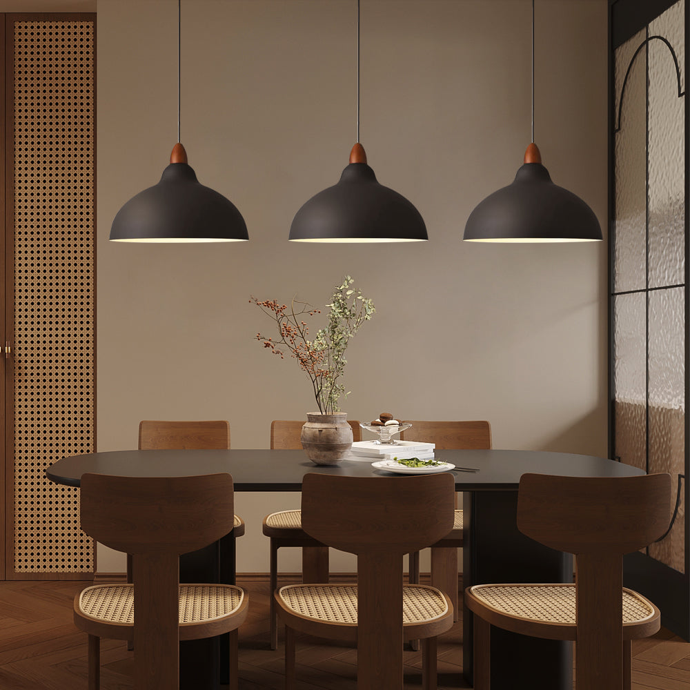 Scandinavian Pendant Light  Wood Accent Dome Shade - Product detail 5