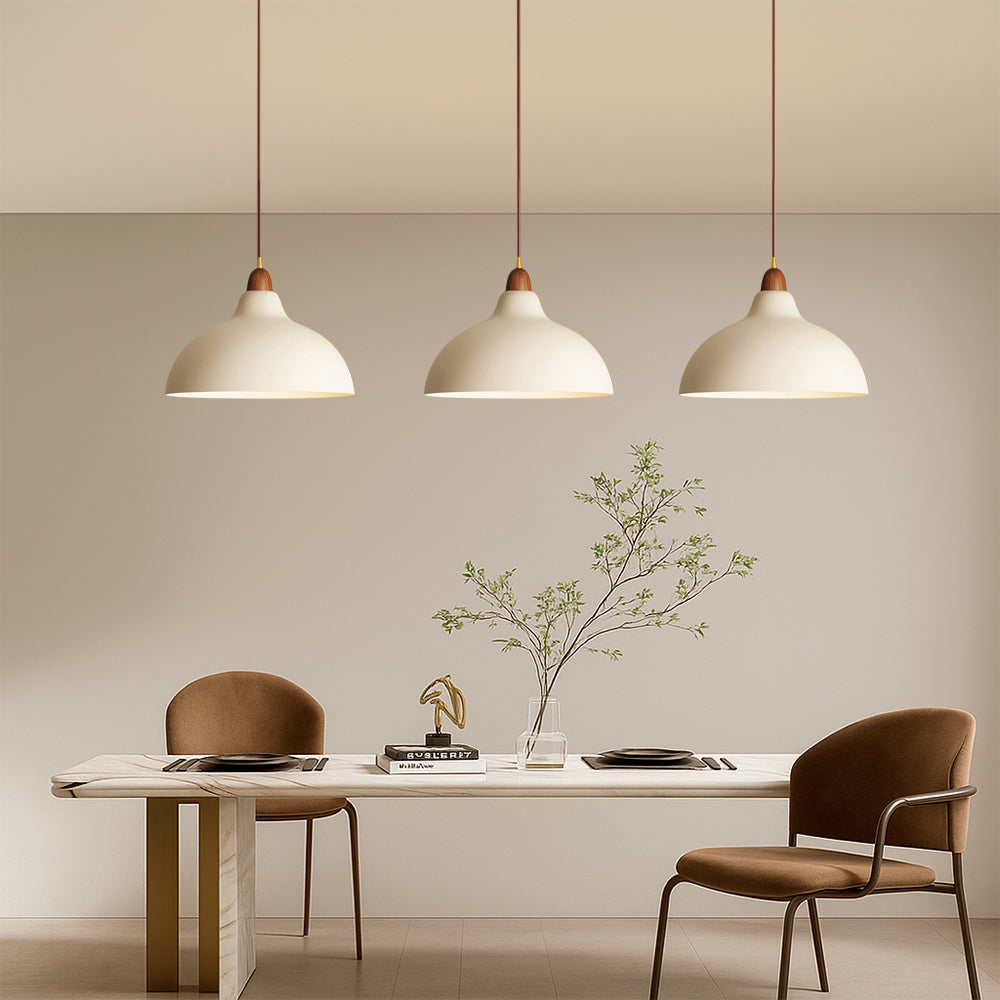 Scandinavian Pendant Light  Wood Accent Dome Shade - Product detail 6