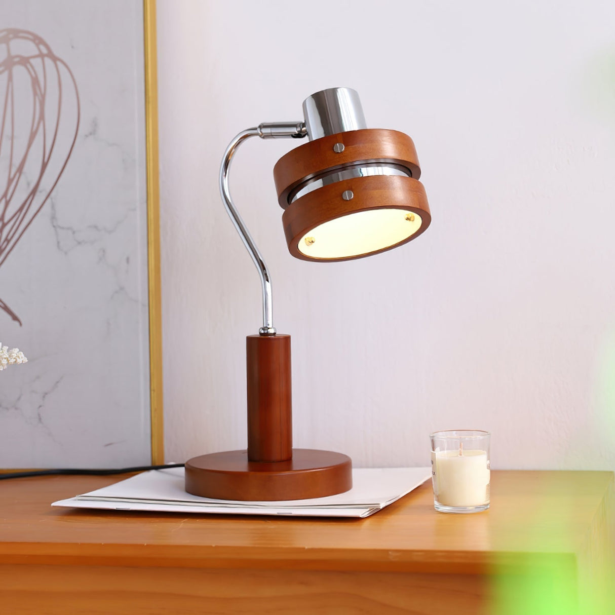 Modern Table Lamp  Chrome Wood Design - Detailed view