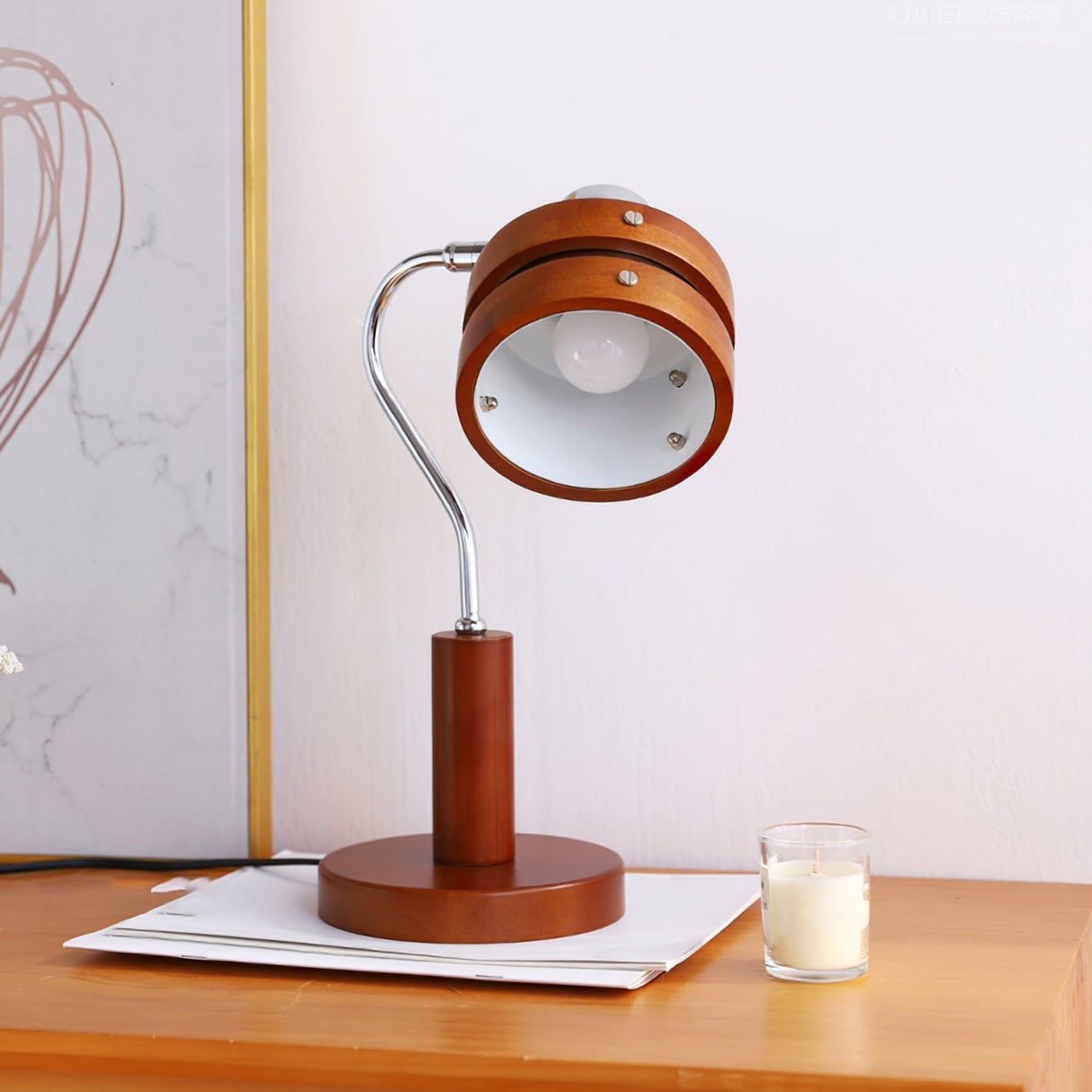 Modern Table Lamp  Chrome Wood Design - Product detail 5