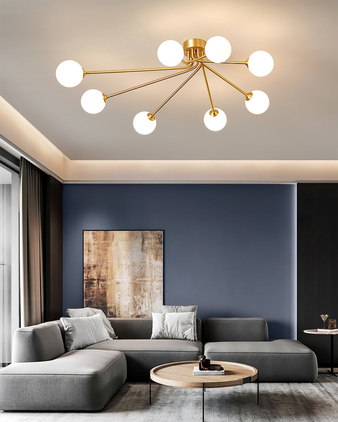 Modern Molecular Ceiling Light  Brass Arms White Glass Globes - Product detail 6