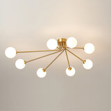 Modern Molecular Ceiling Light  Brass Arms White Glass Globes - Detailed view