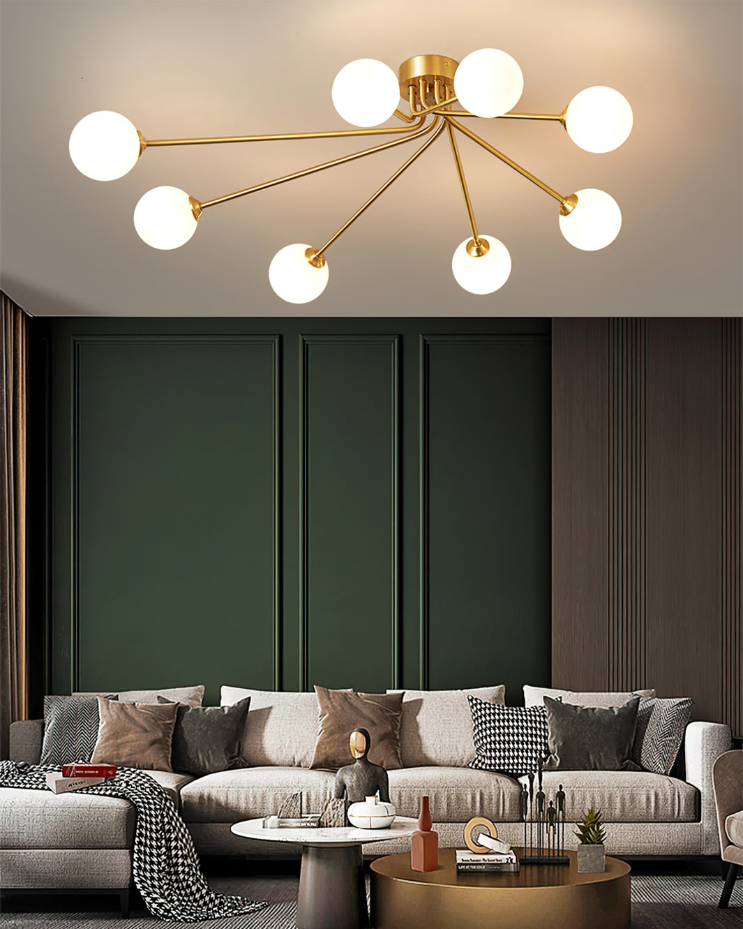 Modern Molecular Ceiling Light  Brass Arms White Glass Globes - Product detail 12