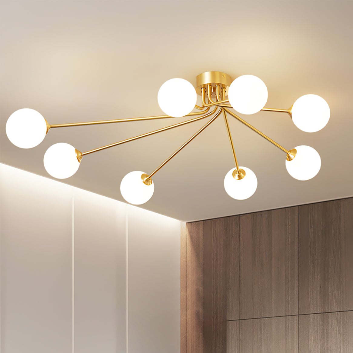 Modern Molecular Ceiling Light  Brass Arms White Glass Globes - Product detail 4