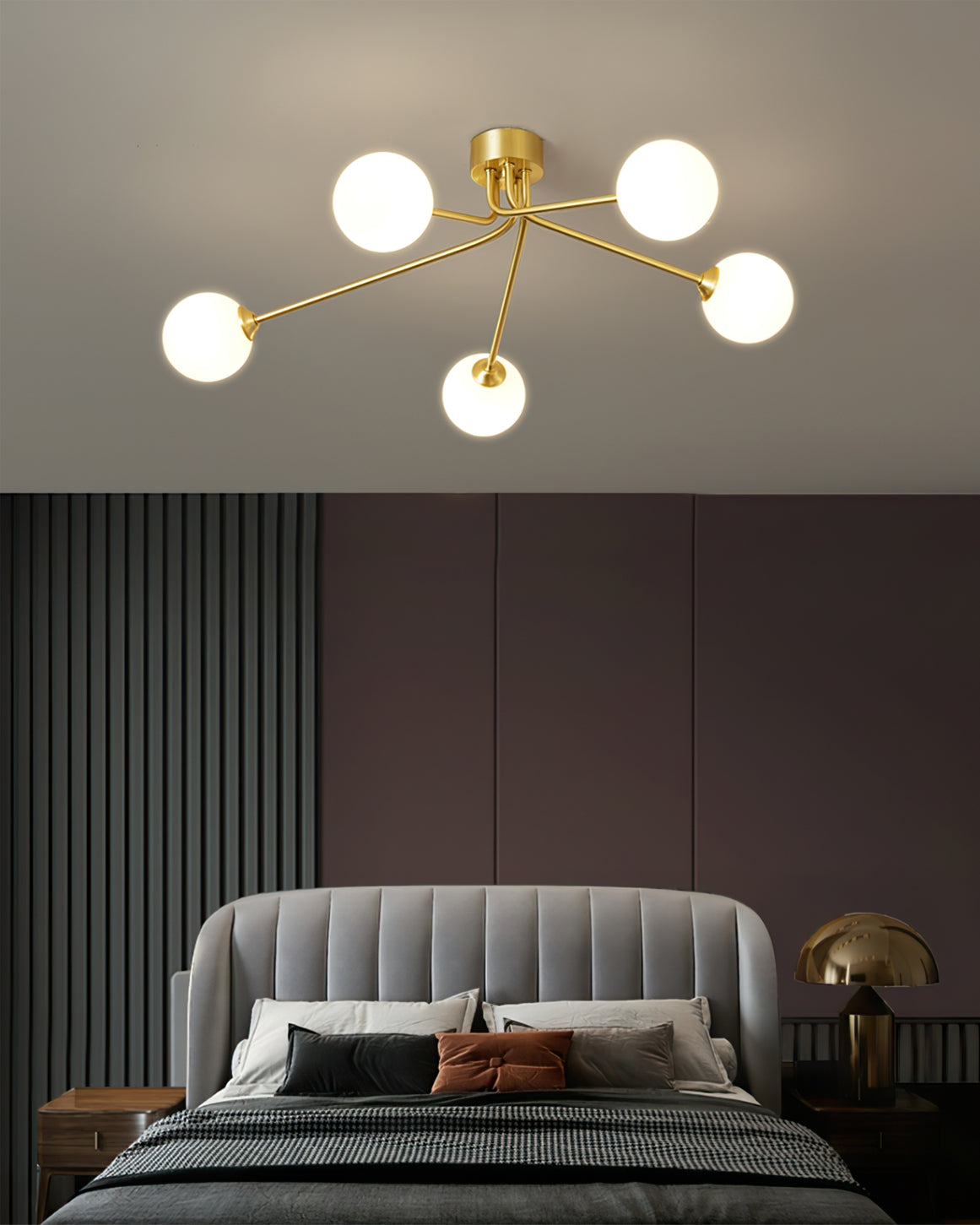 Modern Molecular Ceiling Light  Brass Arms White Glass Globes - Product detail 9