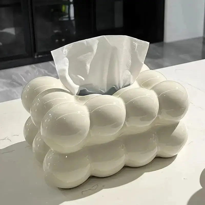 Modern Ceramic Tissue Box  Bubble Cloud Design - Detailed view