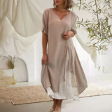 Casual V-Neck Midi Dress  Flowy Button Detail Design - Product detail 6