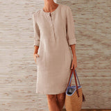 Linen Summer Shift Dress  Button-Front Roll-Up Sleeves - Product detail 8
