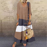 Color Block Maxi Dress  V-Neck Button Front Design - Product showcase
