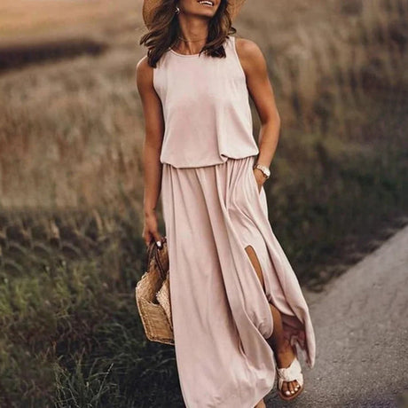 Casual Maxi Dress  Sleeveless Split Design with Pockets - Product detail 12