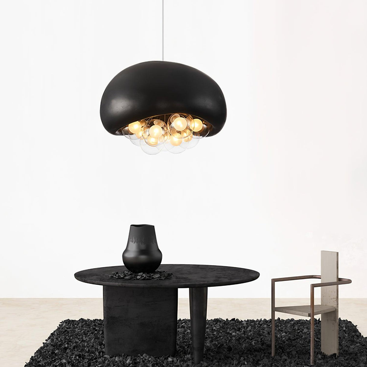 Modern Bubble Ceiling Light  Matte Black Dome With Glass Spheres - Detailed view