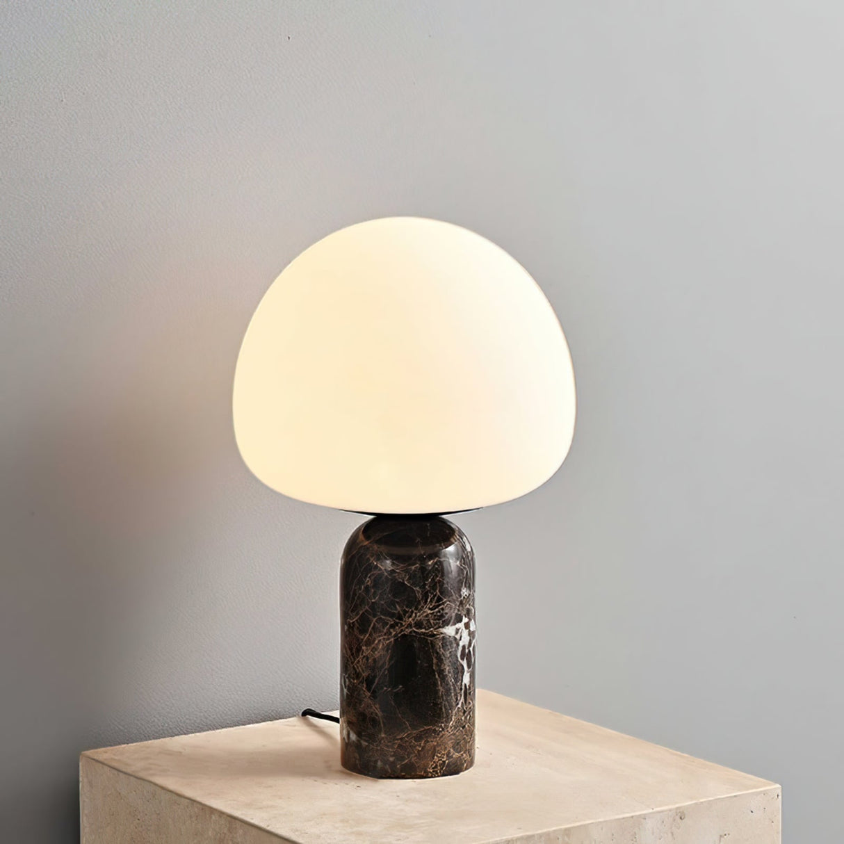 Marble Table Lamp  Black Base White Glass Shade - Detailed view