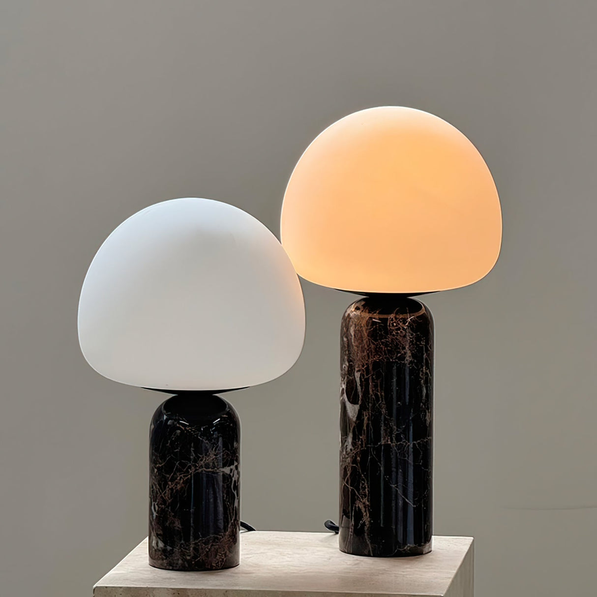 Marble Table Lamp  Black Base White Glass Shade - Product example