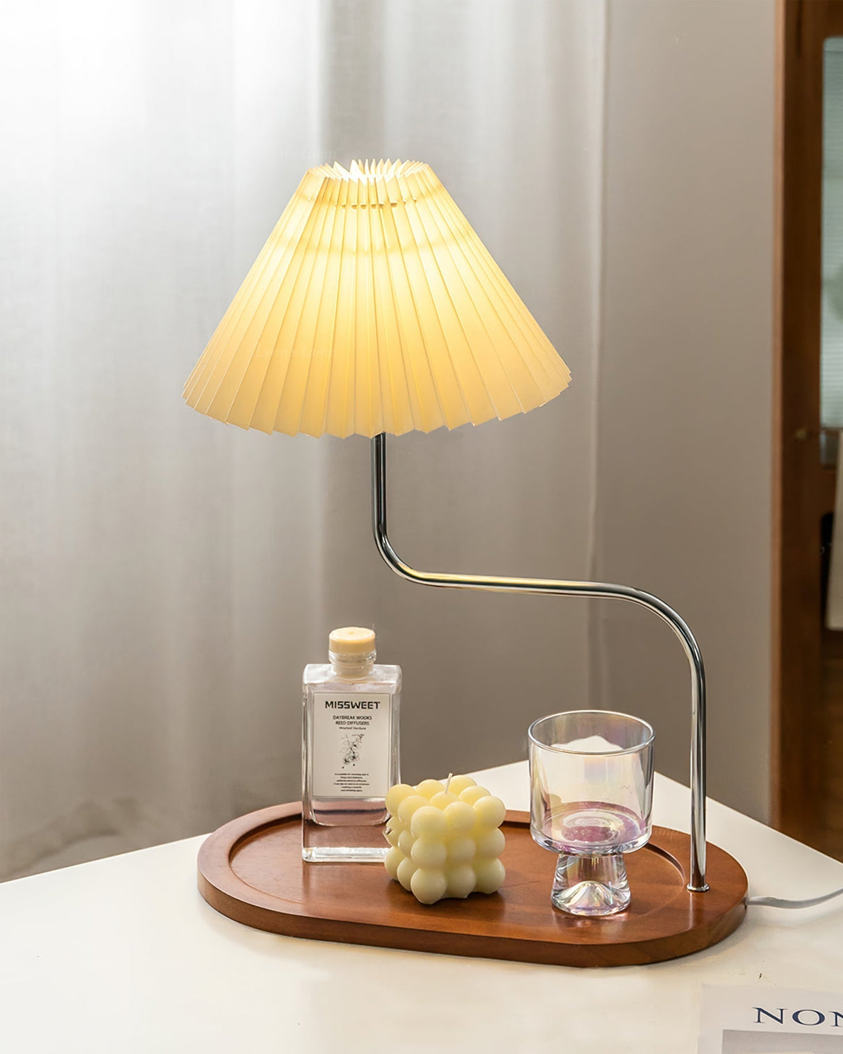 Modern Table Lamp  Wood Base with Pleated Shade - Product detail 4
