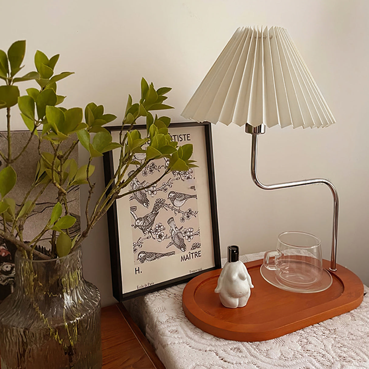 Modern Table Lamp  Wood Base with Pleated Shade - Product detail 14