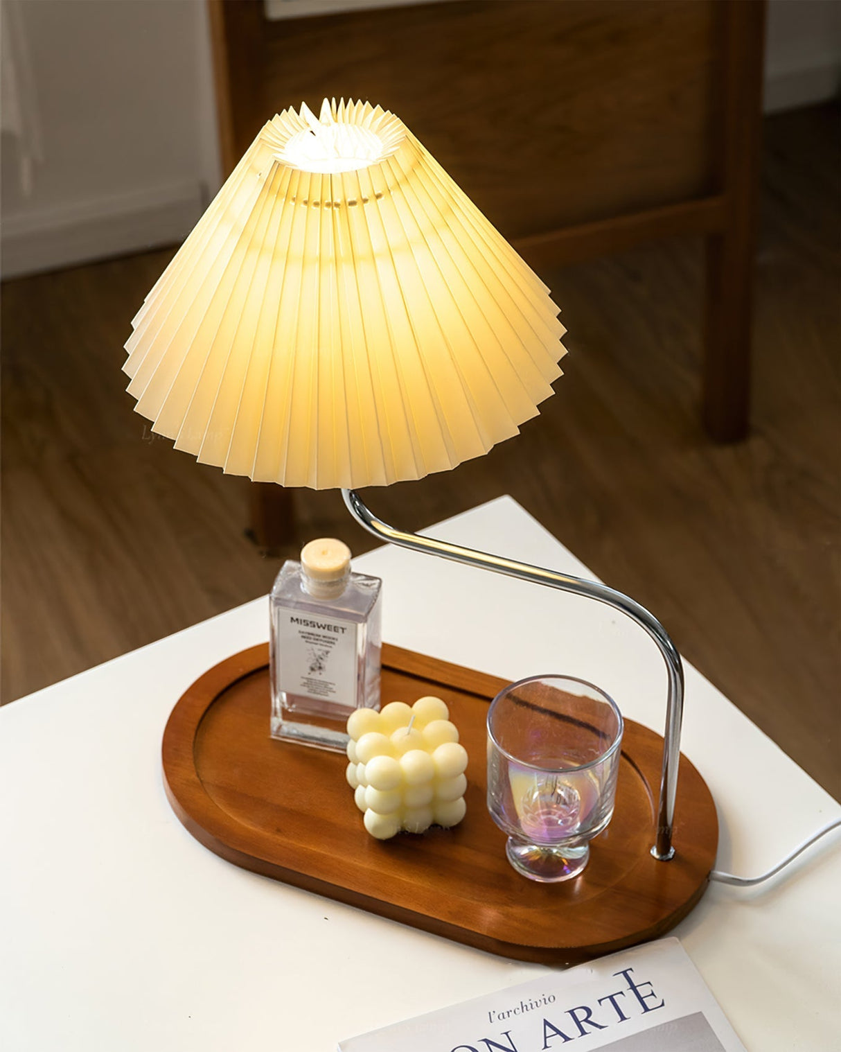 Modern Table Lamp  Wood Base with Pleated Shade - Product detail 5