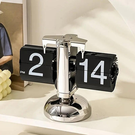 Retro Flip Clock  Stainless Steel Minimalist Design - Detailed view