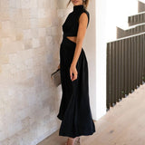 Modern Cutout Maxi Dress  High Neck Pleated Design - Detailed view