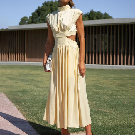 Modern Cutout Maxi Dress  High Neck Pleated Design - Product detail 10