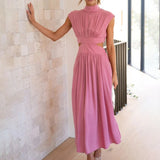Modern Cutout Maxi Dress  High Neck Pleated Design - Product detail 9