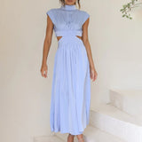 Modern Cutout Maxi Dress  High Neck Pleated Design - Product detail 6