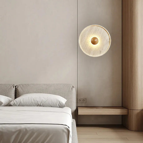 Minimalist Stone Wall Light  Natural Travertine LED Sconce - Detailed view