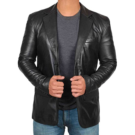 Premium Leather Blazer  Modern Cut Black Lambskin - Product detail 7