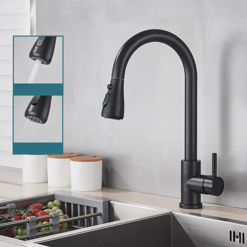 Modern Pull-Out Kitchen Faucet  Matte Black High-Arc Design - Product detail 4