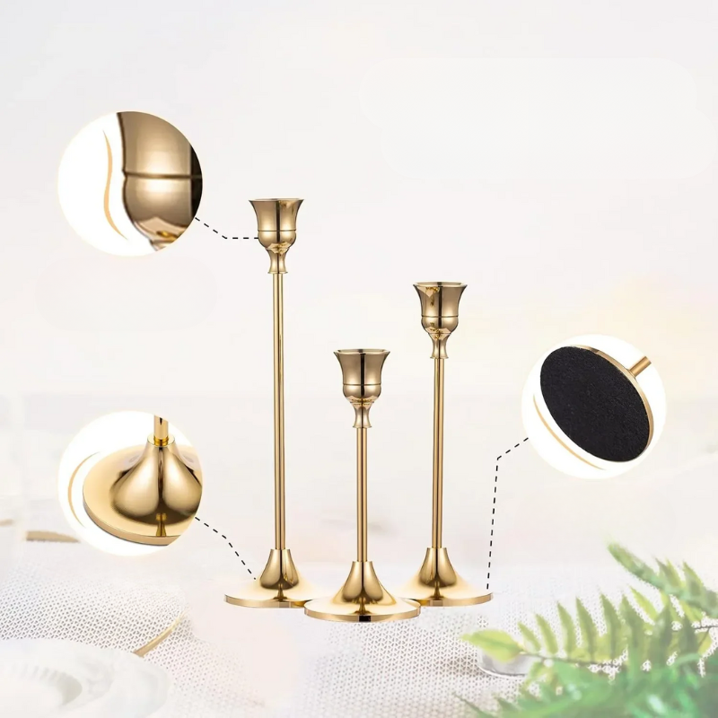 Vintage Brass Candlesticks  Graduated Heights Set of 3 - Product detail 6