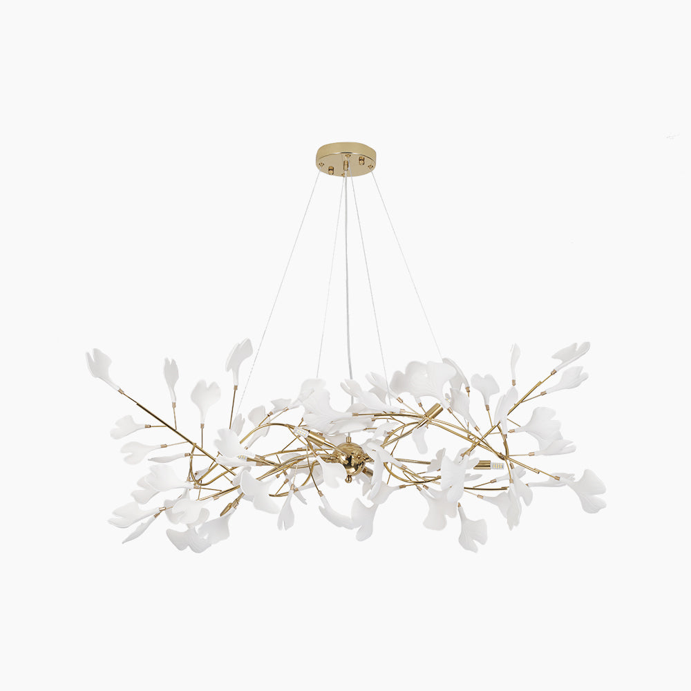 Ginkgo Leaf Chandelier  Brass and White Floral Design - Product detail 29