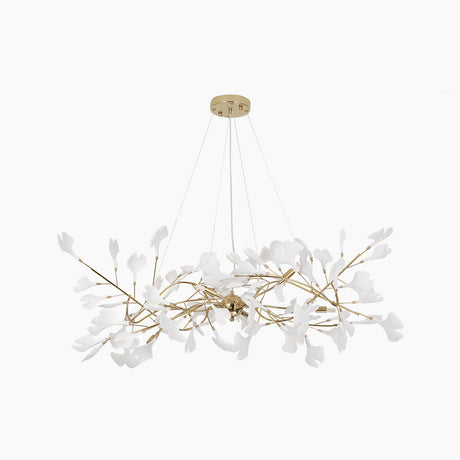 Ginkgo Leaf Chandelier  Brass and White Floral Design - Product detail 29
