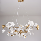 Ginkgo Leaf Chandelier  Brass and White Floral Design - Product detail 11