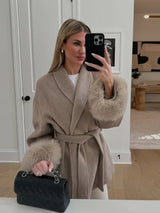 Luxury Wool Wrap Coat  Faux Fur Cuff Detail - Product example