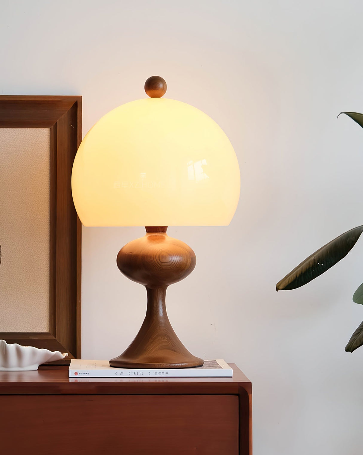 Mid Century Table Lamp  Glass Dome Wood Base - Product detail 6