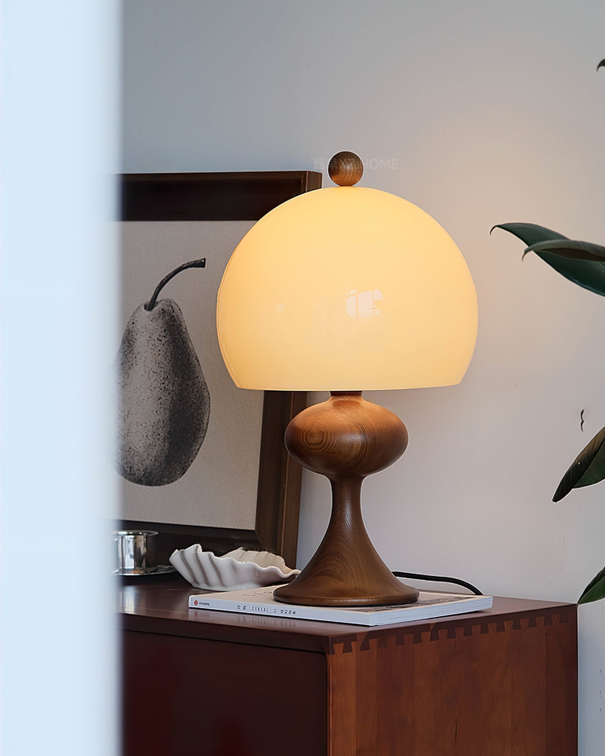 Mid Century Table Lamp  Glass Dome Wood Base - Product detail 8