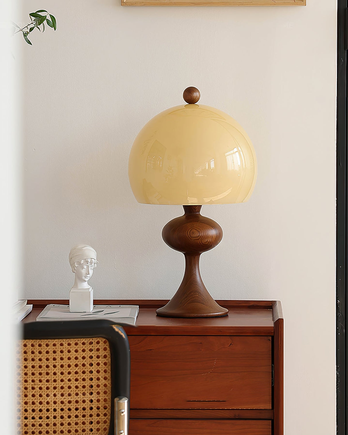 Mid Century Table Lamp  Glass Dome Wood Base - Product detail 5
