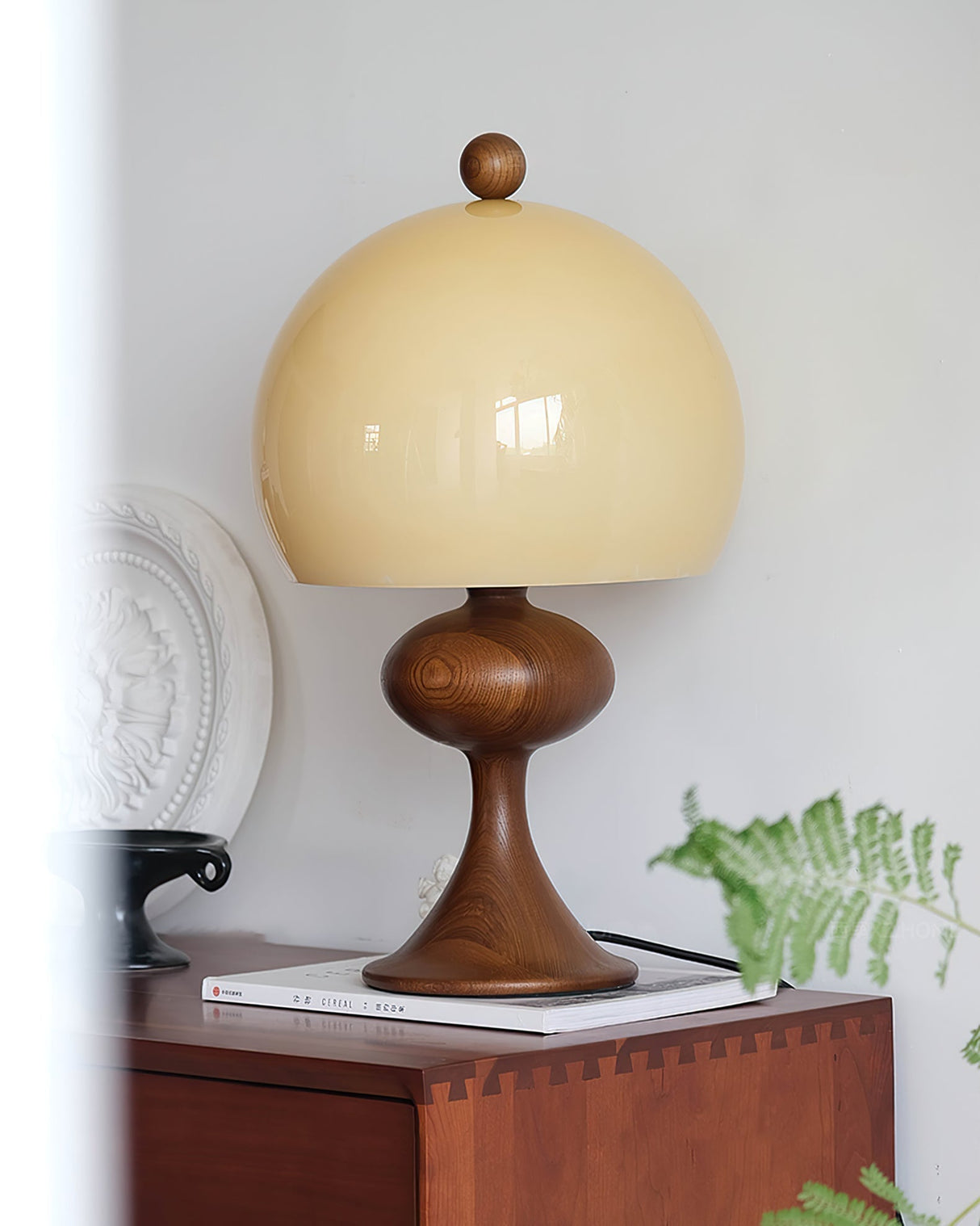 Mid Century Table Lamp  Glass Dome Wood Base - Product detail 4