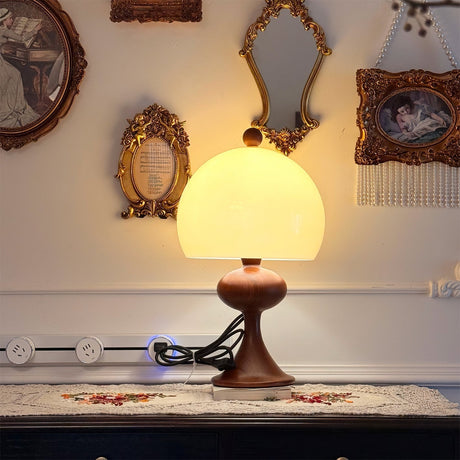 Mid Century Table Lamp  Glass Dome Wood Base - Product detail 11