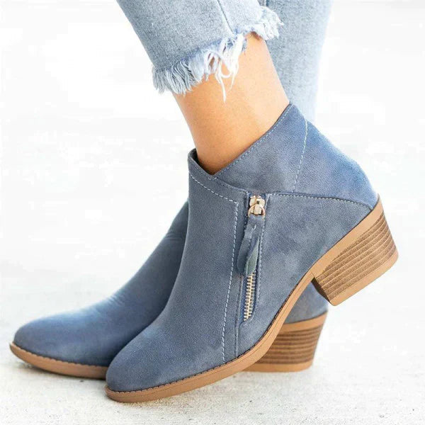 Comfort Ankle Boots  Suede Leather Side Zip Design - Product showcase