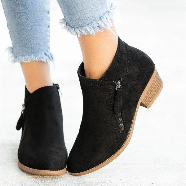 Comfort Ankle Boots  Suede Leather Side Zip Design - Detailed view