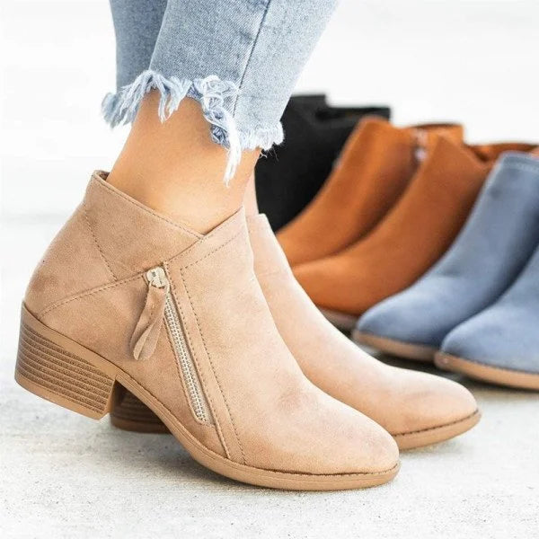 Comfort Ankle Boots  Suede Leather Side Zip Design - Product example