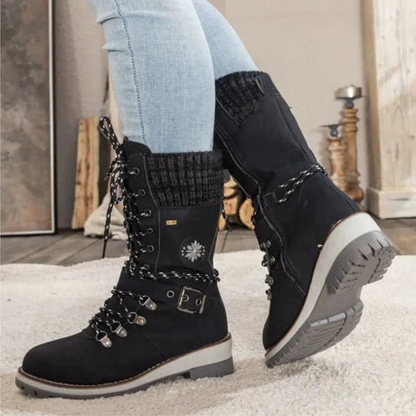 Winter Combat Boots  Knitted Cuff and Anti-Slip Sole - Product showcase